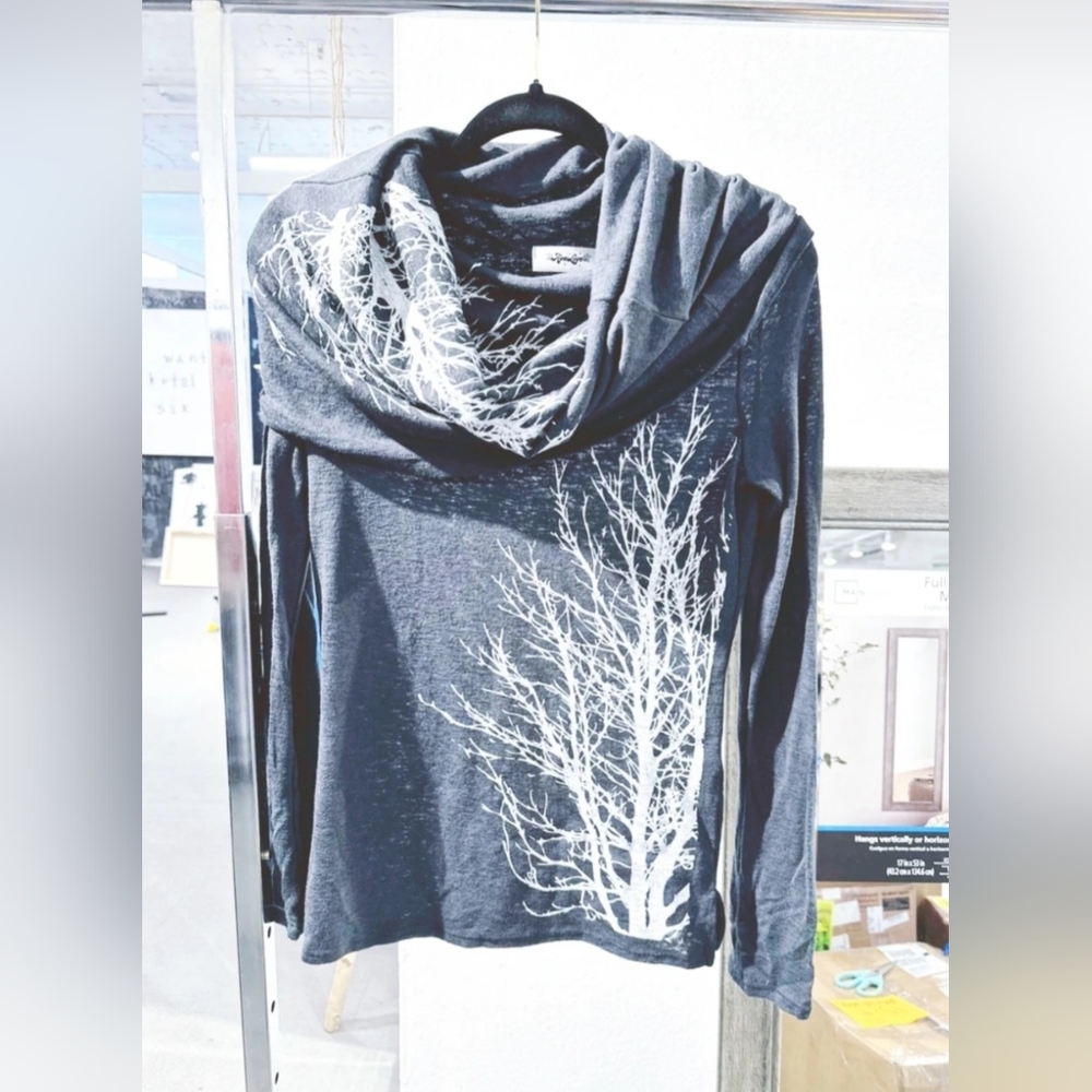 Avalove Women's Charcoal Tree Branch Cowl Neck Top Measures Medium/Large - Picture 10 of 10